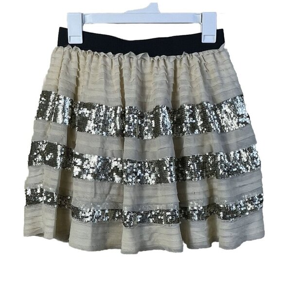 Free People Sparkle And Stripe Sequin Tiered Mini Skirt Size S Holiday Party - Picture 3 of 11